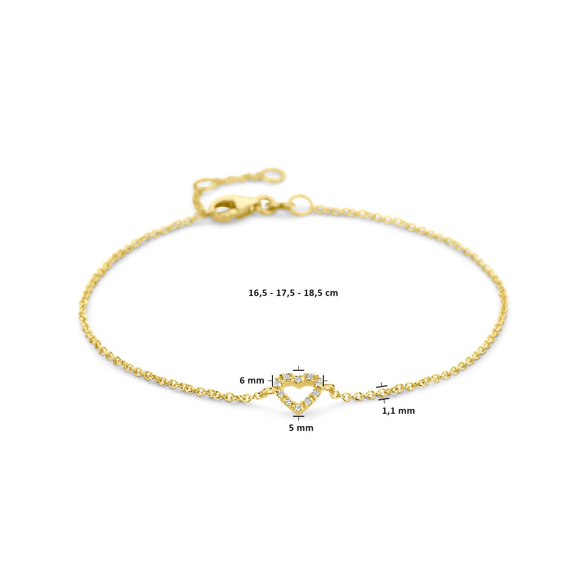 Armband hart en diamant 16,5 - 17,5 - 18,5 cm 0.04ct h si
