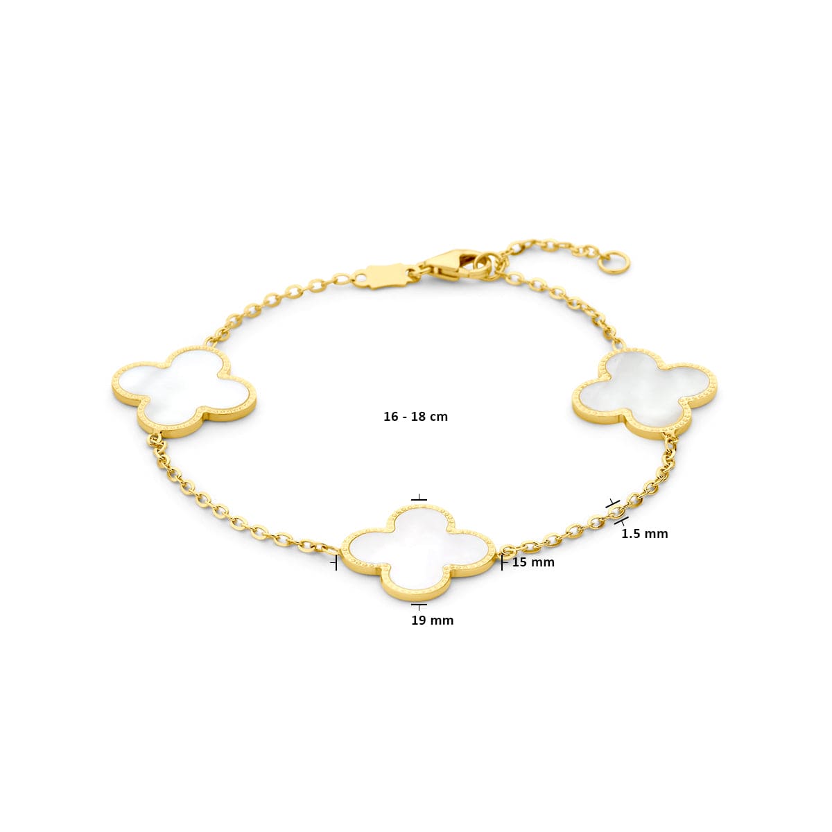 Armband klavertje 4 parelmoer 16 - 18 cm